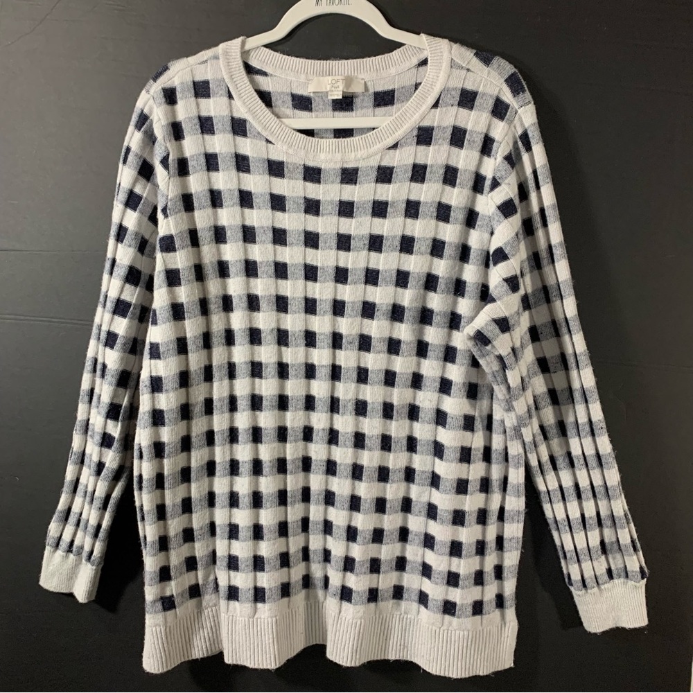LOFT Plus Wool Blend Navy Gingham Sweater